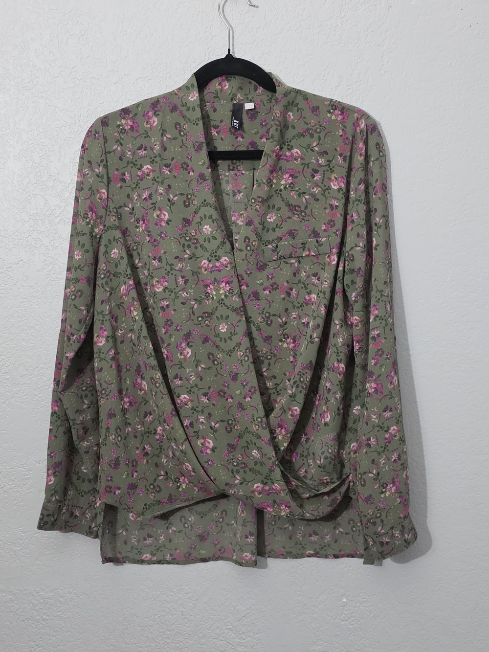 Kut from the Kloth Imani Chiffon Faux Wrap Top Sage Botanical Print Womens Med